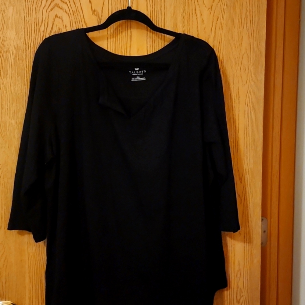 Talbots, Black Split-Neck Cotton Top - image 1